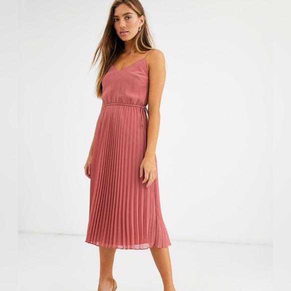 ASOS Dresses & Skirts - ASOS DESIGN pleated cami midi dress with drawstring waist size 8
